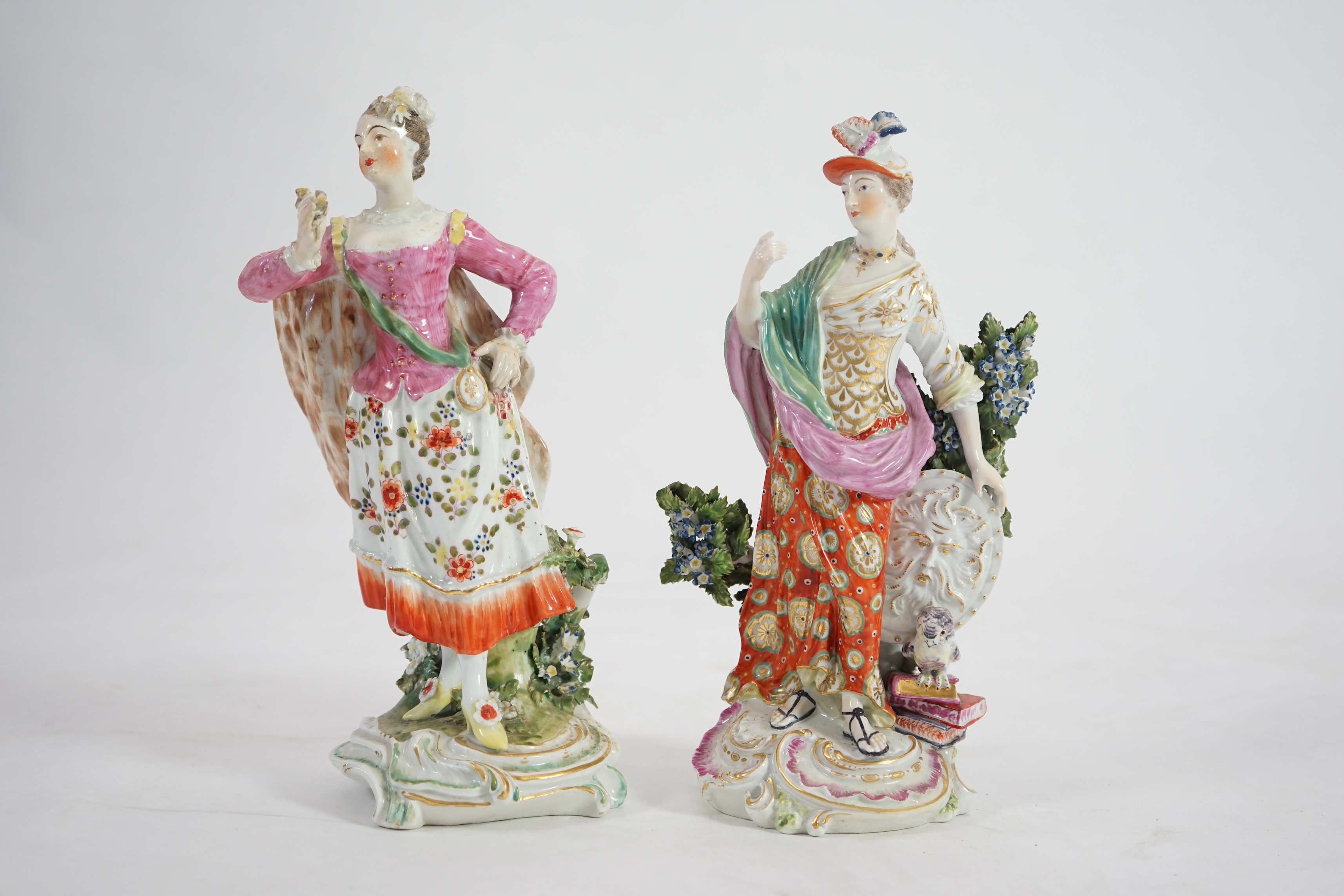 Two large Derby figures; Minerva and Lady with posy of flowers, c.1765-75